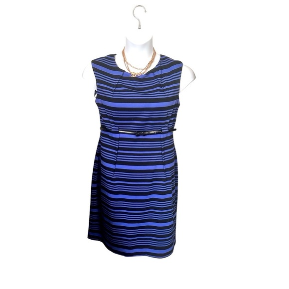 Striped Calvin Klein Midi dress w/ belt - Picture 1 of 5
